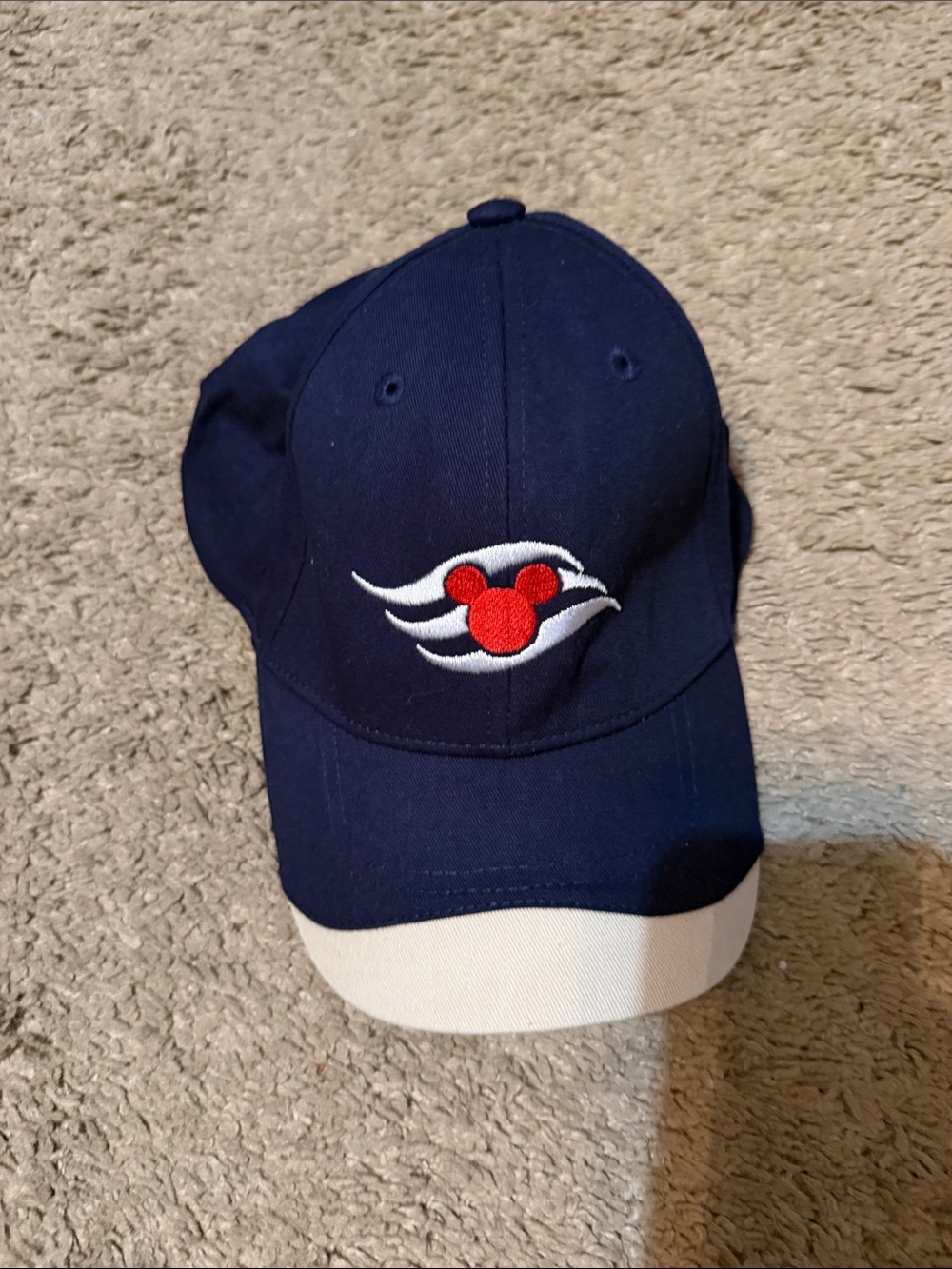 Navy Blue Disney Cruise Line Baseball Cap with Red Logo and White Trim